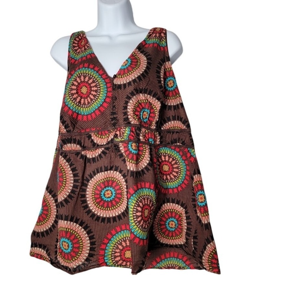 Maurices Boho Cottagecore‎ Babydoll Tank Top Size XL Flowy Tribal Circles